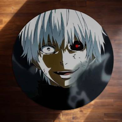 Ken Kaneki Tokyo Ghoul Circular Floor Mat (3 mm Thick) | Anti-Slip Printed Round Anime Floor Rug for Bedroom, Gaming Room & Otaku Decor | TORIO