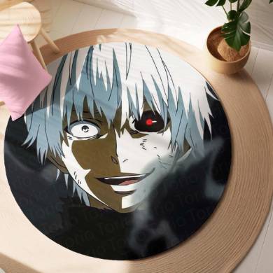Ken Kaneki Tokyo Ghoul Circular Floor Mat (3 mm Thick) | Anti-Slip Printed Round Anime Floor Rug for Bedroom, Gaming Room & Otaku Decor | TORIO