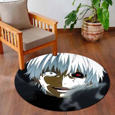 Ken Kaneki Tokyo Ghoul Circular Floor Mat (3 mm Thick) | Anti-Slip Printed Round Anime Floor Rug for Bedroom, Gaming Room & Otaku Decor | TORIO