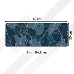 Navy Blue Tropical Leaf Floor Mat (3 mm Thick) | Elegant Botanical Bedroom Bedside Runner for Modern Home Decor