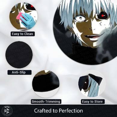 Ken Kaneki Tokyo Ghoul Circular Floor Mat (3 mm Thick) | Anti-Slip Printed Round Anime Floor Rug for Bedroom, Gaming Room & Otaku Decor | TORIO