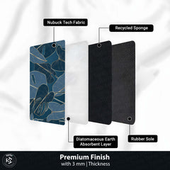 Navy Blue Tropical Leaf Floor Mat (3 mm Thick) | Elegant Botanical Bedroom Bedside Runner for Modern Home Decor