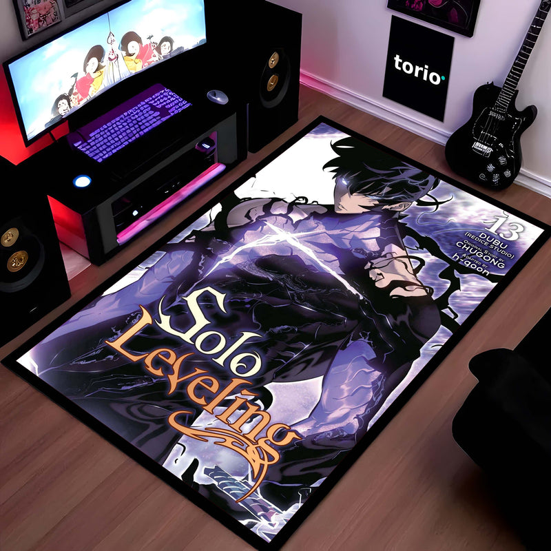 Solo Leveling Sung Jin-Woo Floor Mat | Dark Fantasy Anime Rug | Anti-Slip 3mm Absorbent Floor Mat for Gaming Room, Bedroom & Otaku Setup