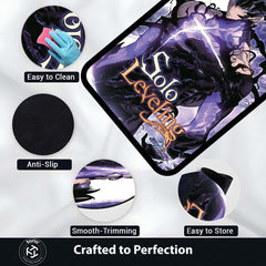 Solo Leveling Sung Jin-Woo Floor Mat | Dark Fantasy Anime Rug | Anti-Slip 3mm Absorbent Floor Mat for Gaming Room, Bedroom & Otaku Setup