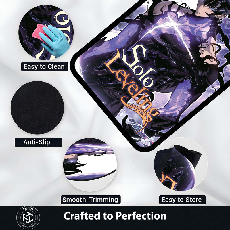 Solo Leveling Sung Jin-Woo Floor Mat | Dark Fantasy Anime Rug | Anti-Slip 3mm Absorbent Floor Mat for Gaming Room, Bedroom & Otaku Setup