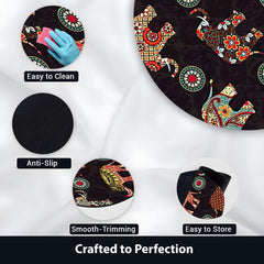 Bohemian Elephant Round Area Rug | Mandala Elephant Floor Mat | Ethnic Indian Style Round Carpet for Living Room, Bedroom, Meditation Space & Boho Home Decor