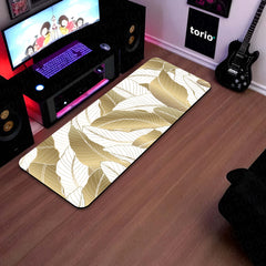 Beige Tropical Leaf Floor Mat (3 mm Thick) | Elegant Botanical Bedroom Bedside Runner for Modern Home Decor