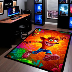 Crash Bandicoot Area Flat Rug | Retro Gaming Area Flat Rug | Premium Cartoon Gaming Room Decor Rug