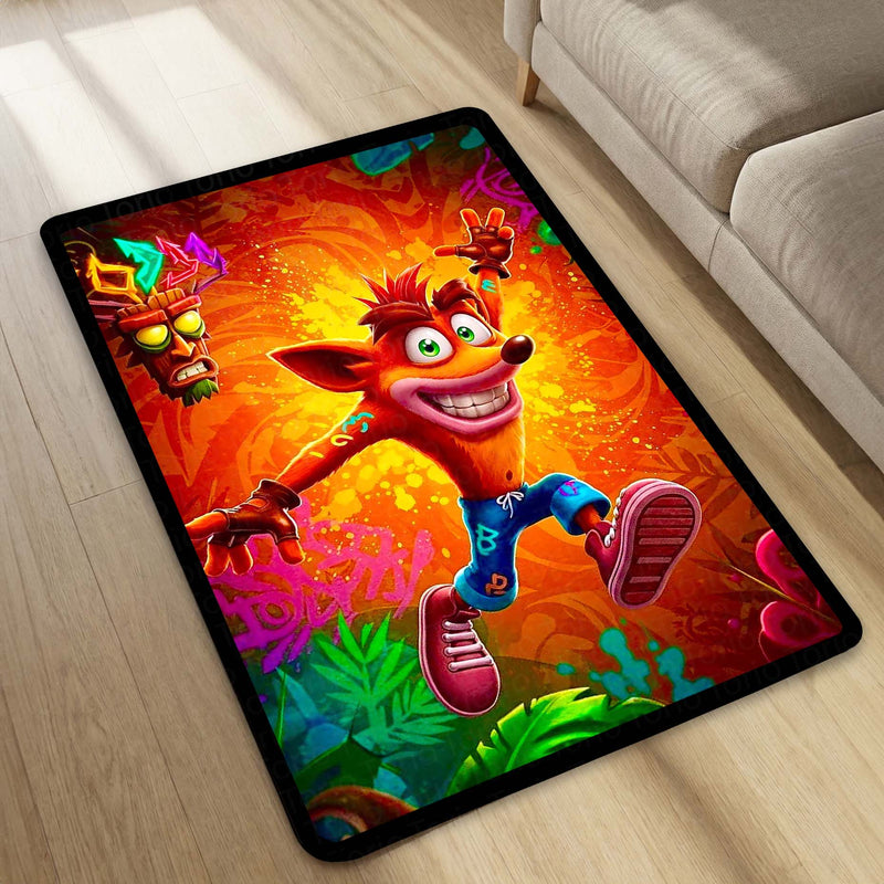 Crash Bandicoot Area Flat Rug | Retro Gaming Area Flat Rug | Premium Cartoon Gaming Room Decor Rug