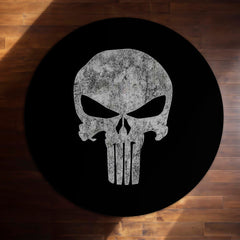 Skull Emblem Circular Floor Mat (3 mm Thick) | Dark Minimal Round Rug for Gaming Room, Bedroom & Man Cave Decor | TORIO