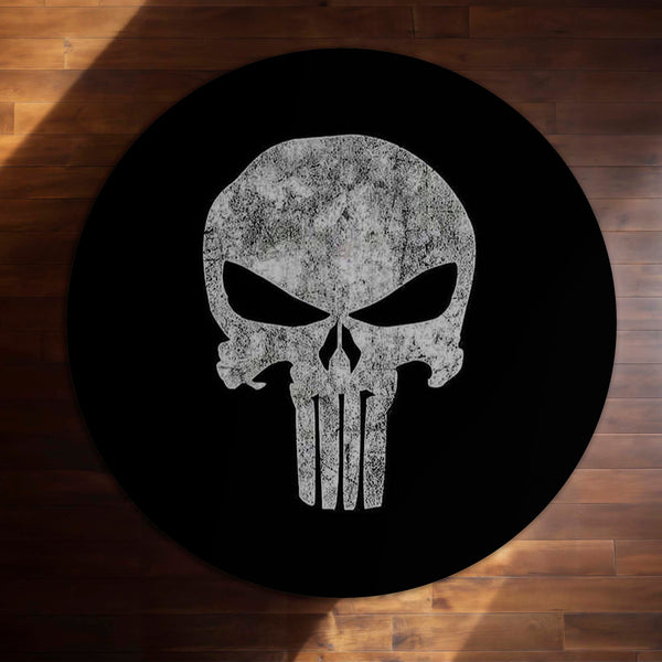 Skull Emblem Circular Floor Mat (3 mm Thick) | Dark Minimal Round Rug for Gaming Room, Bedroom & Man Cave Decor | TORIO