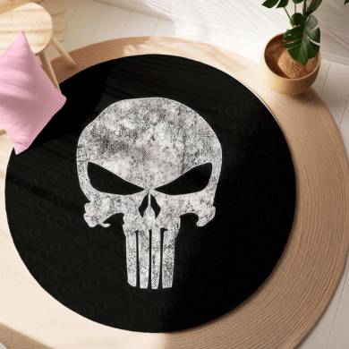 Skull Emblem Circular Floor Mat (3 mm Thick) | Dark Minimal Round Rug for Gaming Room, Bedroom & Man Cave Decor | TORIO