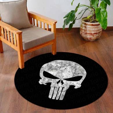 Skull Emblem Circular Floor Mat (3 mm Thick) | Dark Minimal Round Rug for Gaming Room, Bedroom & Man Cave Decor | TORIO