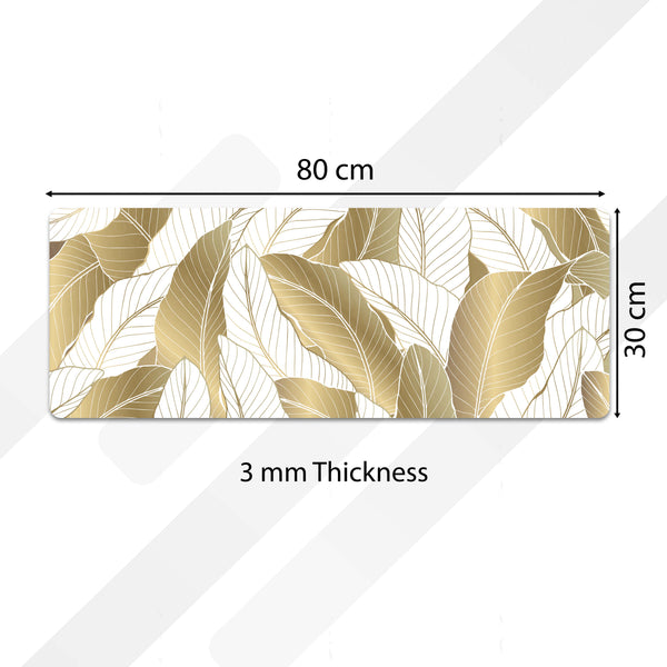 Beige Tropical Leaf Floor Mat (3 mm Thick) | Elegant Botanical Bedroom Bedside Runner for Modern Home Decor