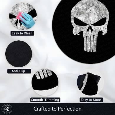 Skull Emblem Circular Floor Mat (3 mm Thick) | Dark Minimal Round Rug for Gaming Room, Bedroom & Man Cave Decor | TORIO
