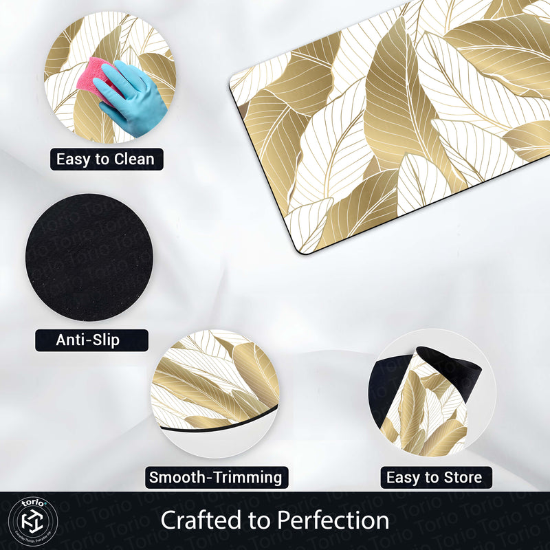 Beige Tropical Leaf Floor Mat (3 mm Thick) | Elegant Botanical Bedroom Bedside Runner for Modern Home Decor
