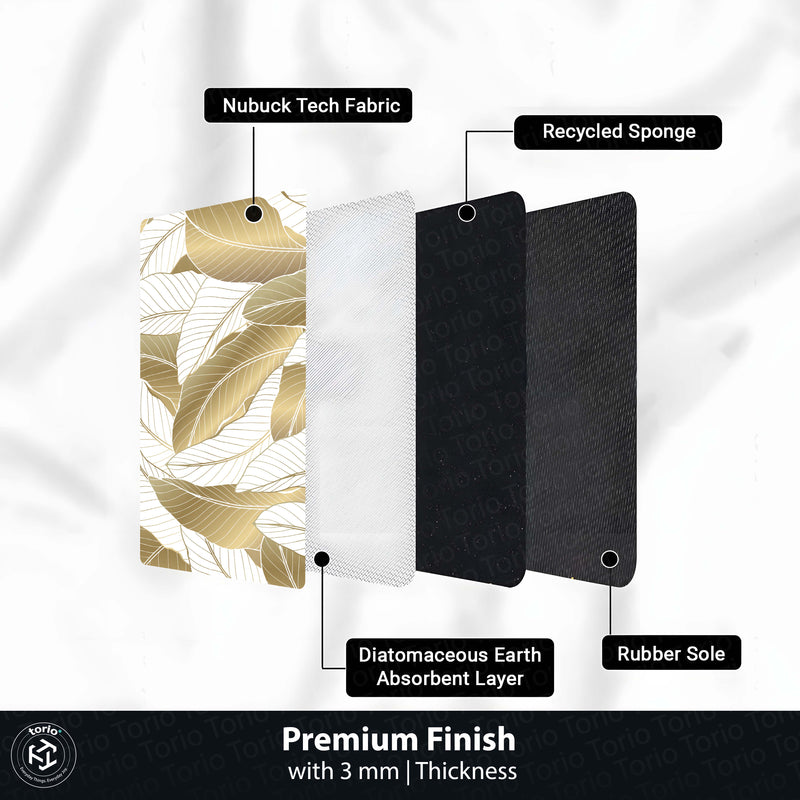 Beige Tropical Leaf Floor Mat (3 mm Thick) | Elegant Botanical Bedroom Bedside Runner for Modern Home Decor