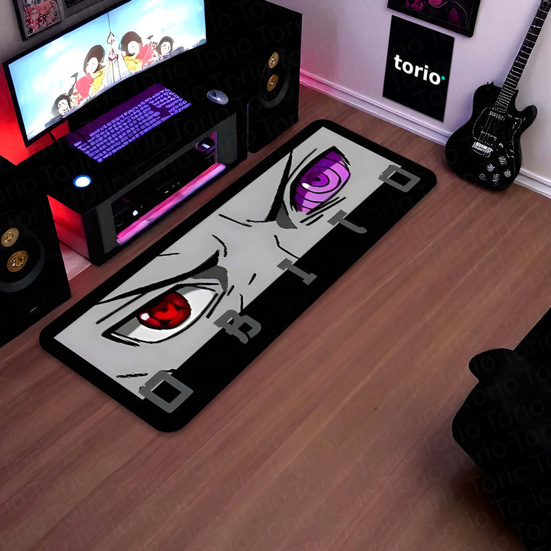 Obito Uchiha Sharingan & Rinnegan Eye Anime Floor Mat | Anti-Slip Printed Floor Rug for Bedroom, Gaming Room & Anime Decor | TORIO