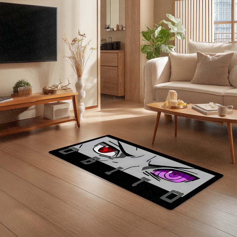 Obito Uchiha Sharingan & Rinnegan Eye Anime Floor Mat | Anti-Slip Printed Floor Rug for Bedroom, Gaming Room & Anime Decor | TORIO