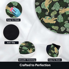 Tropical Leopard Round Area Rug | Jungle Safari Print Floor Mat | Botanical Wildlife Round Carpet for Living Room, Bedroom, Reading Corner & Modern Home Decor