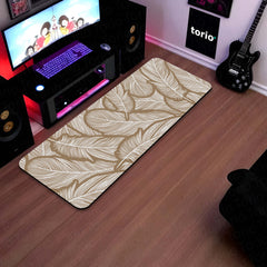 Beige Feather Pattern Floor Mat (3 mm Thick) | Minimal Botanical Bedroom Bedside Runner for Modern Home Decor