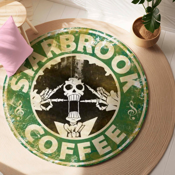 Starbrook Coffee Circular Floor Mat (3 mm Thick) | Vintage Coffeehouse Logo Style Round Rug for Café Decor, Kitchen, Studio & Aesthetic Spaces | TORIO