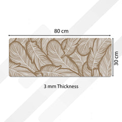 Beige Feather Pattern Floor Mat (3 mm Thick) | Minimal Botanical Bedroom Bedside Runner for Modern Home Decor