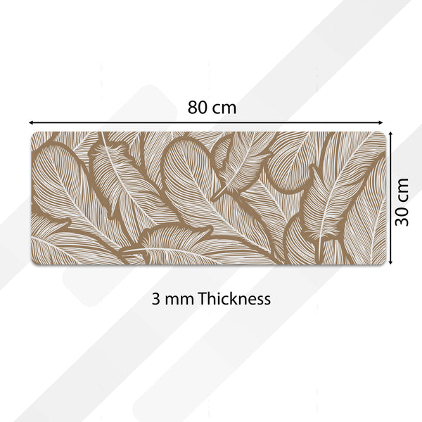 Beige Feather Pattern Floor Mat (3 mm Thick) | Minimal Botanical Bedroom Bedside Runner for Modern Home Decor