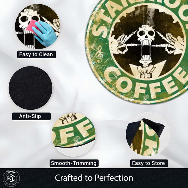 Starbrook Coffee Circular Floor Mat (3 mm Thick) | Vintage Coffeehouse Logo Style Round Rug for Café Decor, Kitchen, Studio & Aesthetic Spaces | TORIO