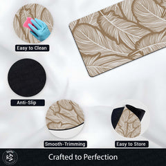 Beige Feather Pattern Floor Mat (3 mm Thick) | Minimal Botanical Bedroom Bedside Runner for Modern Home Decor