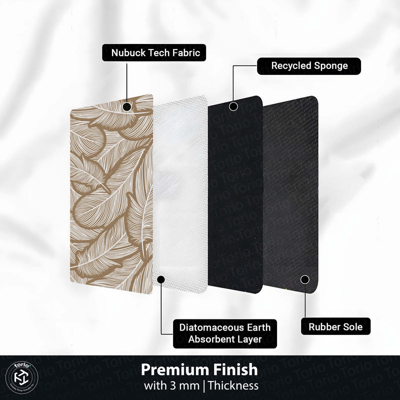 Beige Feather Pattern Floor Mat (3 mm Thick) | Minimal Botanical Bedroom Bedside Runner for Modern Home Decor