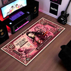 Demon Slayer Nezuko Kamado Flat Rug | Japanese Anime Currency Note Design | Premium Anti-Slip Flat Rug