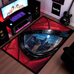 Spider-Man Mask Reflection Area Flat Rug | Superhero Cityscape Area Flat Rug | Premium Comic-Inspired Gaming & Bedroom Decor Rug