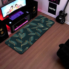 Teal Botanical Leaf Floor Mat (3 mm Thick) | Elegant Modern Bedroom Bedside Runner for Contemporary Home Decor