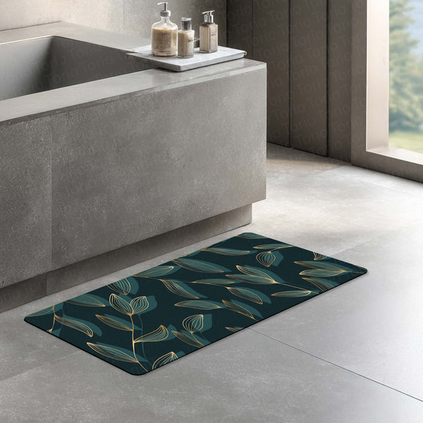 Teal Botanical Leaf Floor Mat (3 mm Thick) | Elegant Modern Bedroom Bedside Runner for Contemporary Home Decor