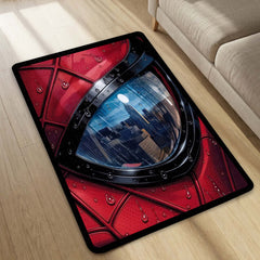 Spider-Man Mask Reflection Area Flat Rug | Superhero Cityscape Area Flat Rug | Premium Comic-Inspired Gaming & Bedroom Decor Rug