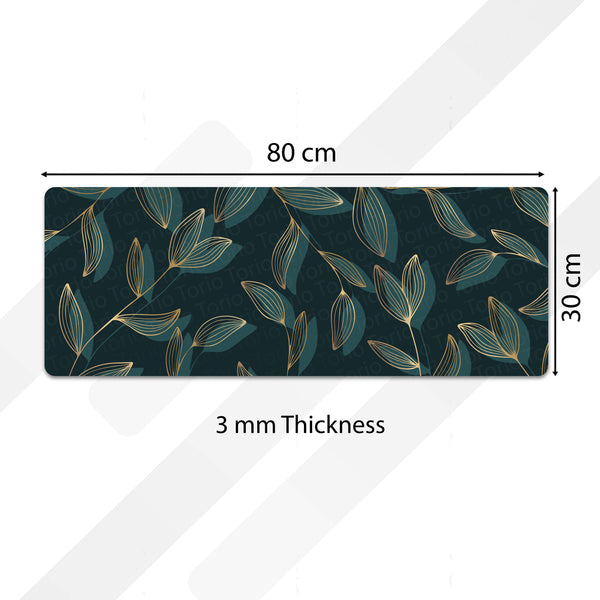 Teal Botanical Leaf Floor Mat (3 mm Thick) | Elegant Modern Bedroom Bedside Runner for Contemporary Home Decor