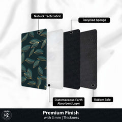 Teal Botanical Leaf Floor Mat (3 mm Thick) | Elegant Modern Bedroom Bedside Runner for Contemporary Home Decor