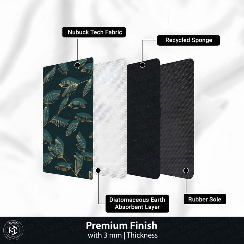 Teal Botanical Leaf Floor Mat (3 mm Thick) | Elegant Modern Bedroom Bedside Runner for Contemporary Home Decor