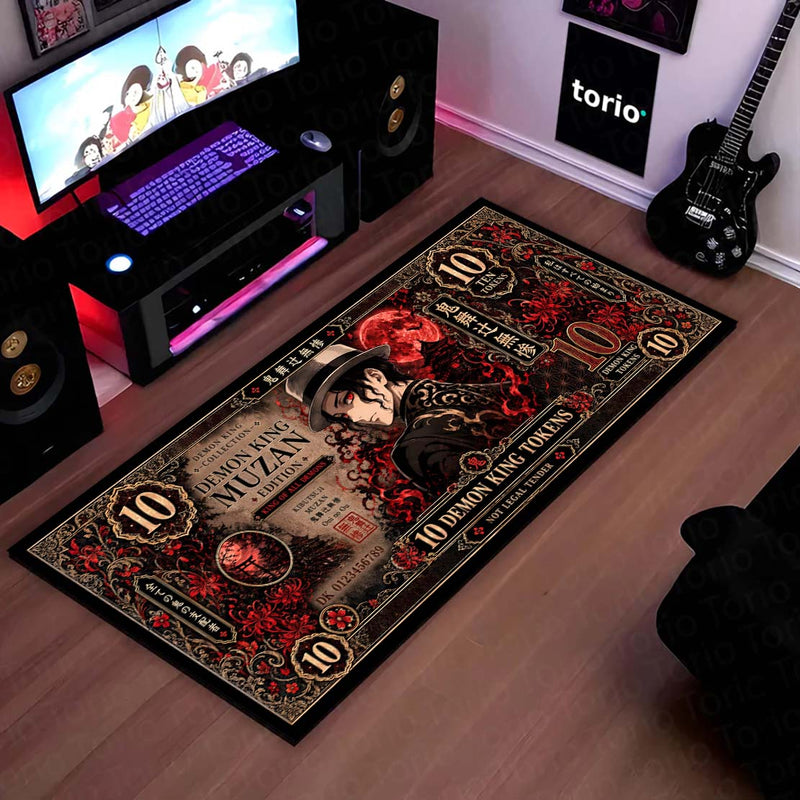 Demon Slayer Muzan Kibutsuji Flat Rug | Japanese Anime Currency Note Design | Premium Anti-Slip Flat Rug