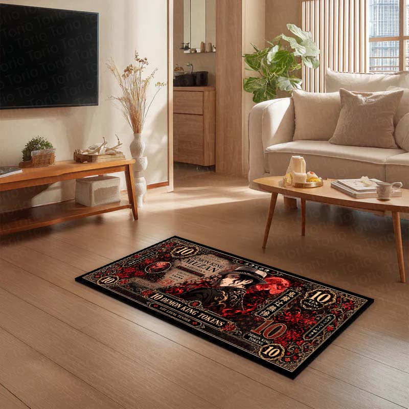 Demon Slayer Muzan Kibutsuji Flat Rug | Japanese Anime Currency Note Design | Premium Anti-Slip Flat Rug