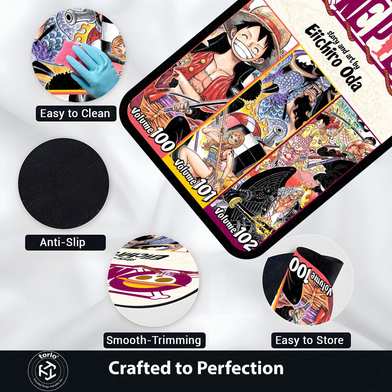One Piece Manga Collage Floor Mat | Luffy Straw Hat Pirates Anime Rug | Anti-Slip 3mm Absorbent Floor Mat for Gaming Room, Bedroom & Otaku Setup