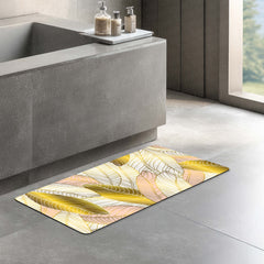 Golden Blush Tropical Leaf Floor Mat (3 mm Thick) | Soft Botanical Bedroom Bedside Runner for Modern Home Decor