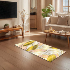 Golden Blush Tropical Leaf Floor Mat (3 mm Thick) | Soft Botanical Bedroom Bedside Runner for Modern Home Decor