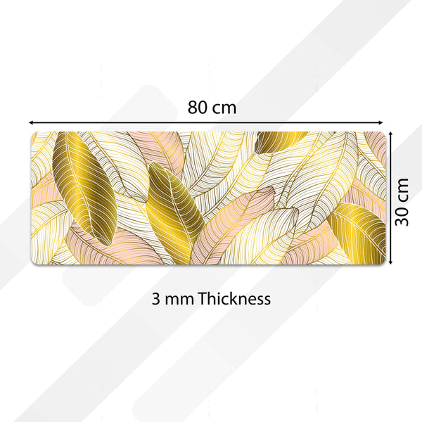 Golden Blush Tropical Leaf Floor Mat (3 mm Thick) | Soft Botanical Bedroom Bedside Runner for Modern Home Decor