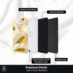 Golden Blush Tropical Leaf Floor Mat (3 mm Thick) | Soft Botanical Bedroom Bedside Runner for Modern Home Decor