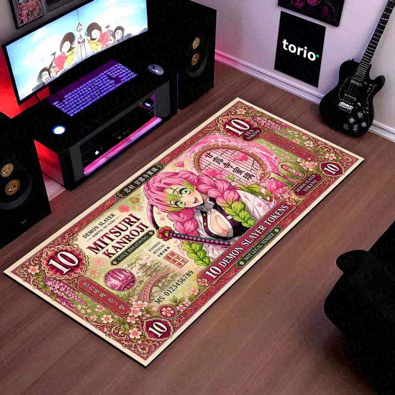 Demon Slayer Mitsuri Kanroji Flat Rug | Japanese Anime Currency Note Design | Premium Anti-Slip Flat Rug