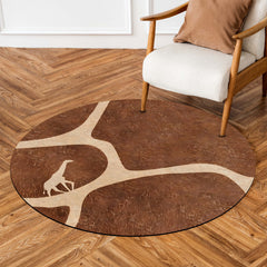Rustic Giraffe Round Area Rug | African Safari Tree Silhouette Floor Mat | Earth Tone Wildlife Round Carpet for Living Room, Bedroom, Reading Corner & Nature Inspired Decor