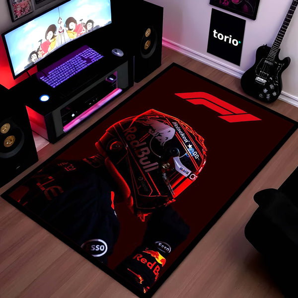 Formula Racing Helmet Area Flat Rug | Formula Motorsport Area Flat Rug | Premium Racing Fan Room Decor Rug