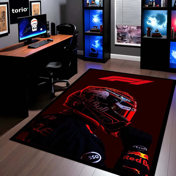 Formula Racing Helmet Area Flat Rug | Formula Motorsport Area Flat Rug | Premium Racing Fan Room Decor Rug